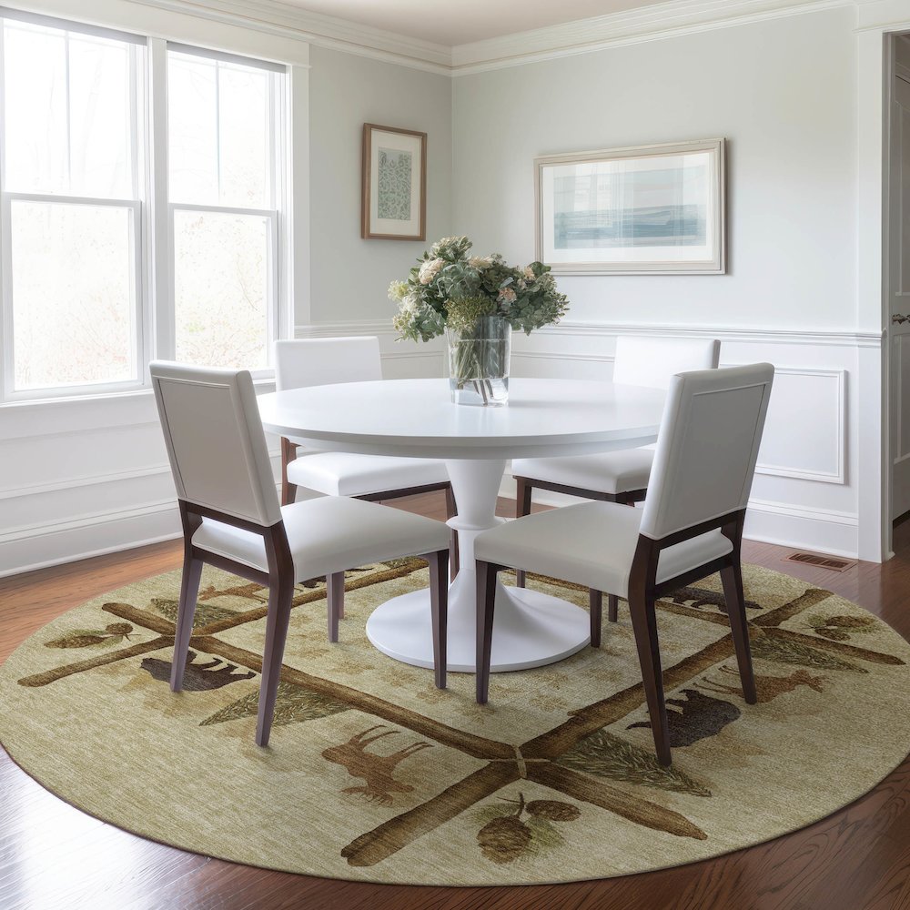 Premium Machine Washable Mayfield  Khaki 8' x 8' Round Rug