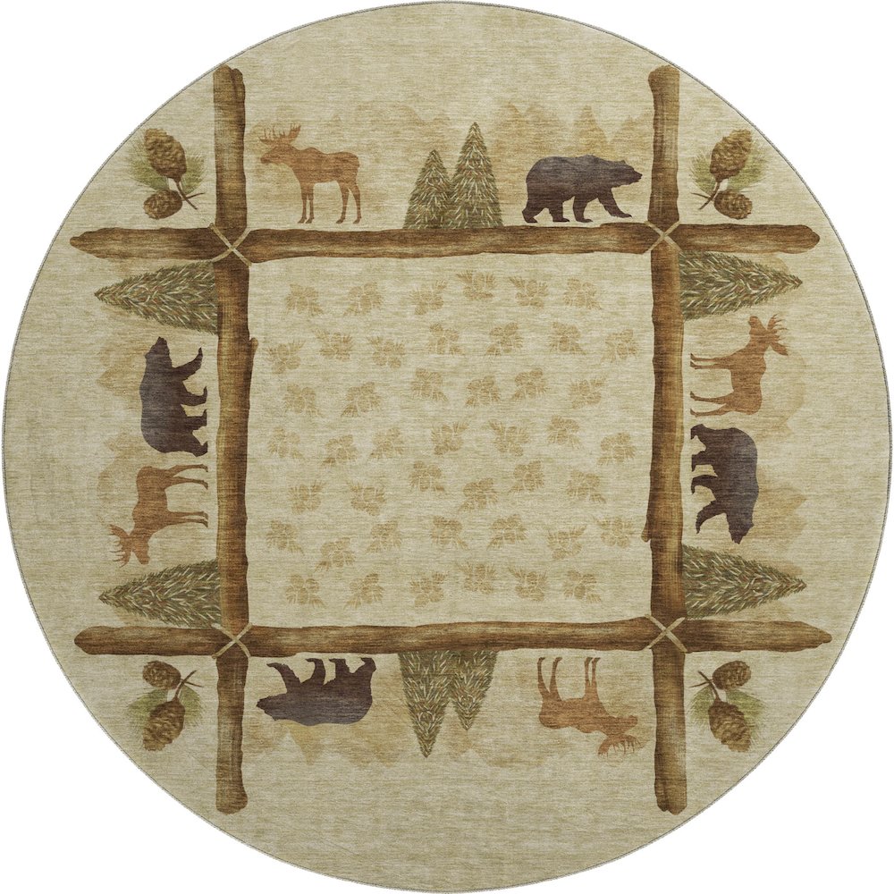 Premium Machine Washable Mayfield  Khaki 8' x 8' Round Rug