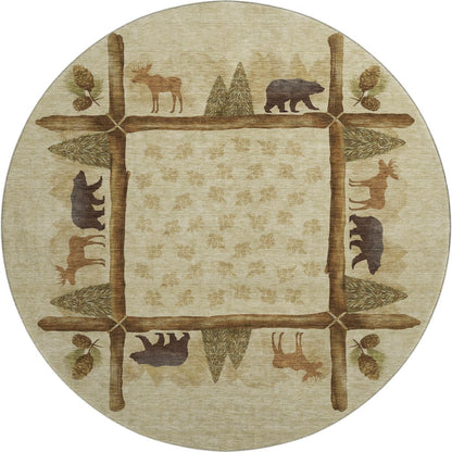 Premium Machine Washable Mayfield  Khaki 8' x 8' Round Rug