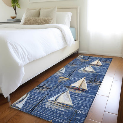 Premium Machine Washable Mayfield  Navy 2'3" x 7'6" Runner Rug