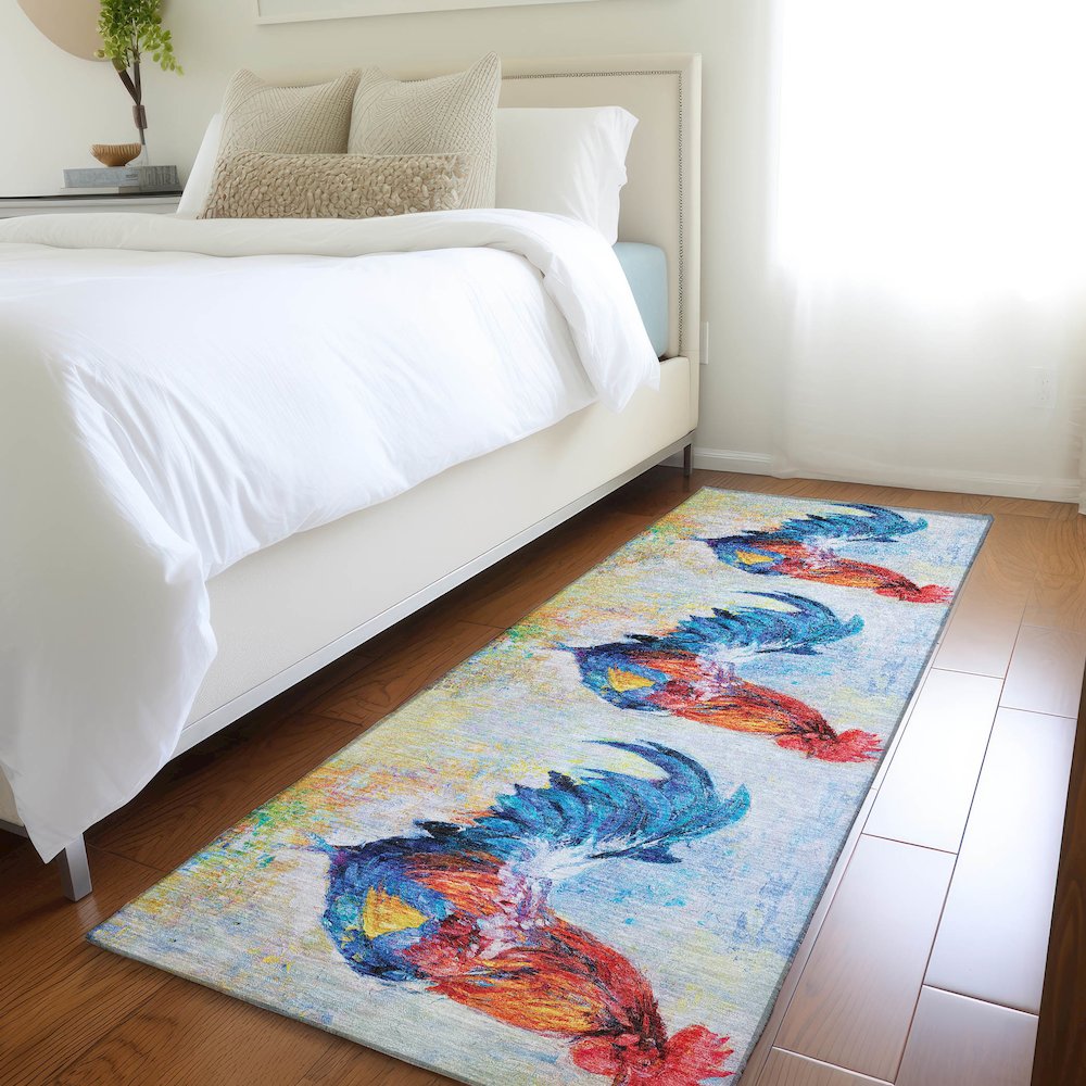 Premium Machine Washable Mayfield  Blue 2'3" x 7'6" Runner Rug