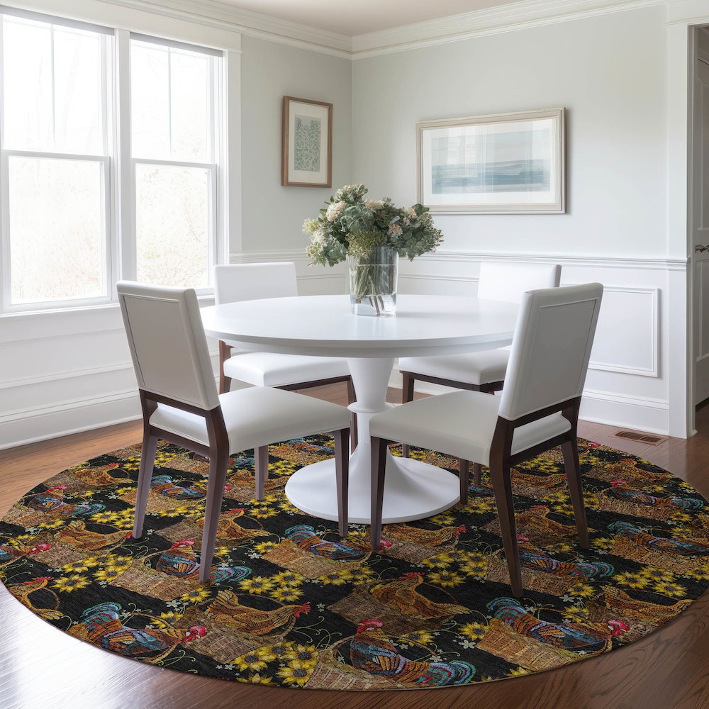 Premium Machine Washable Mayfield  Midnight 8' x 8' Round Rug