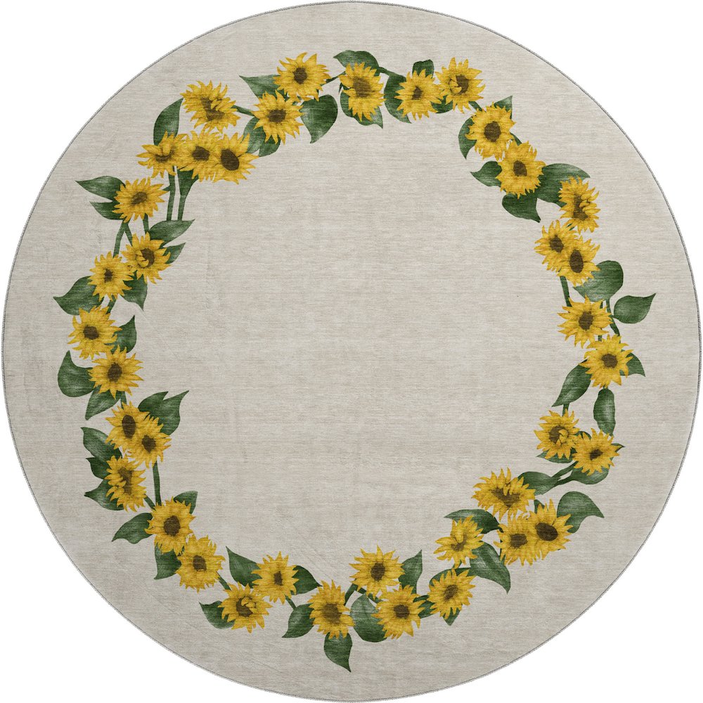 Premium Machine Washable Mayfield  Yellow 8' x 8' Round Rug