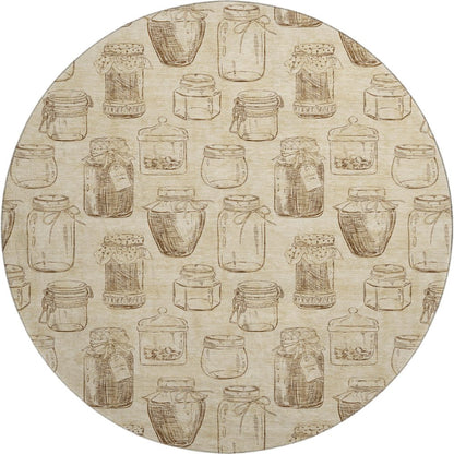 Premium Machine Washable Mayfield  Beige 8' x 8' Round Rug