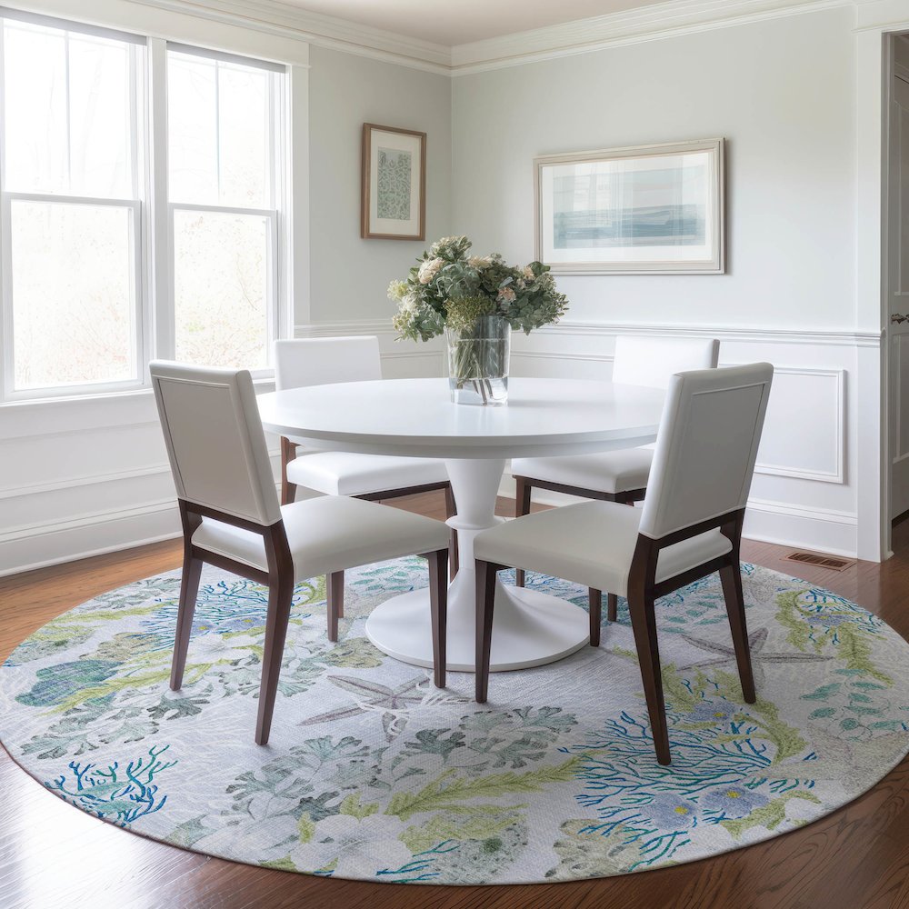 Premium Machine Washable Mayfield  Aqua 8' x 8' Round Rug