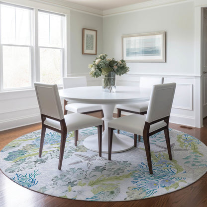 Premium Machine Washable Mayfield  Aqua 8' x 8' Round Rug