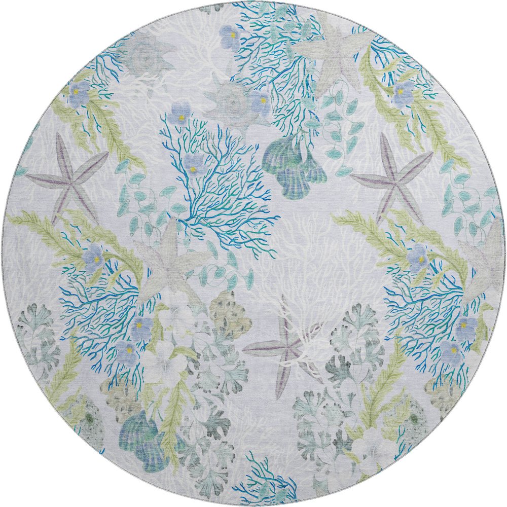 Premium Machine Washable Mayfield  Aqua 8' x 8' Round Rug