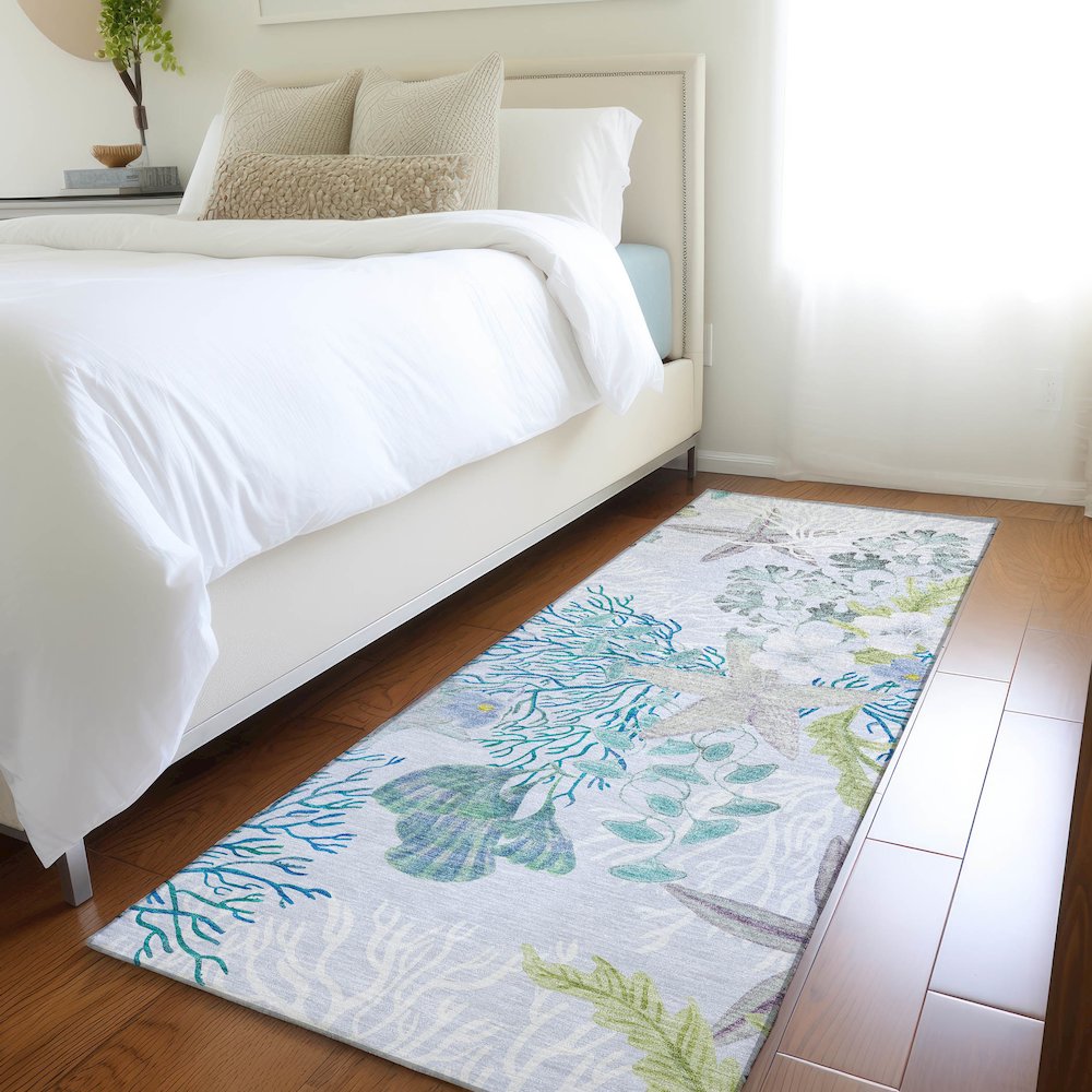 Premium Machine Washable Mayfield  Aqua 2'3" x 7'6" Runner Rug