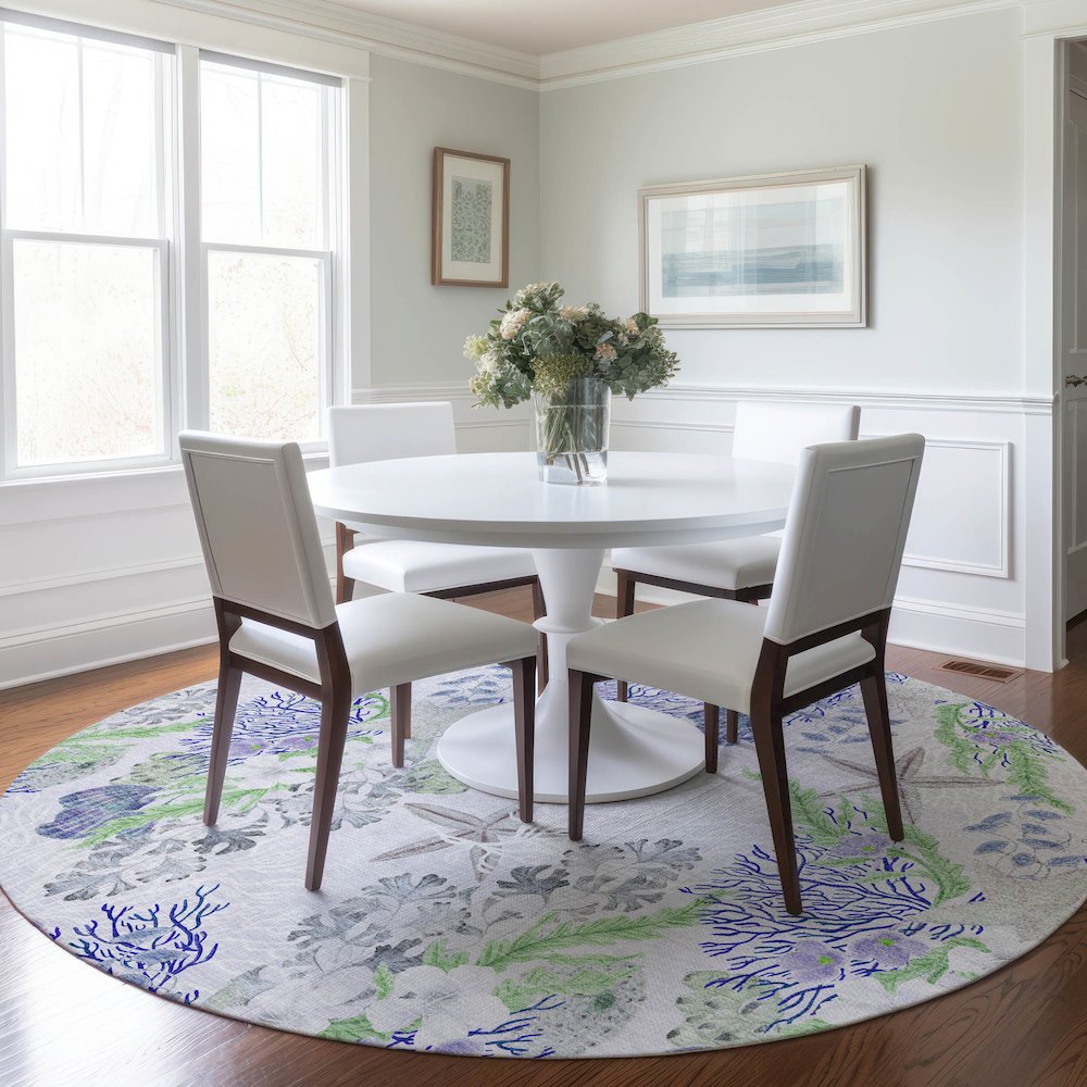 Premium Machine Washable Mayfield  Blue 8' x 8' Round Rug