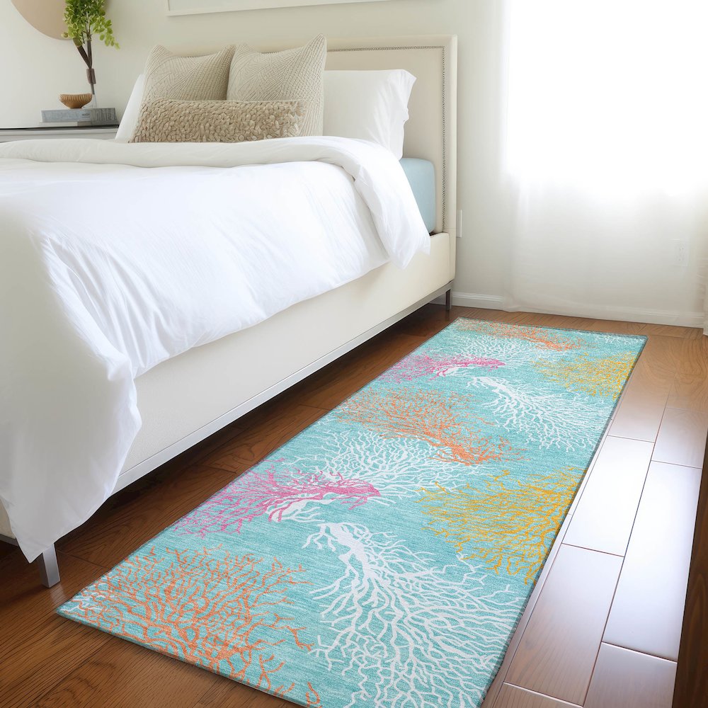 Premium Machine Washable Mayfield  Aqua 2'3" x 7'6" Runner Rug