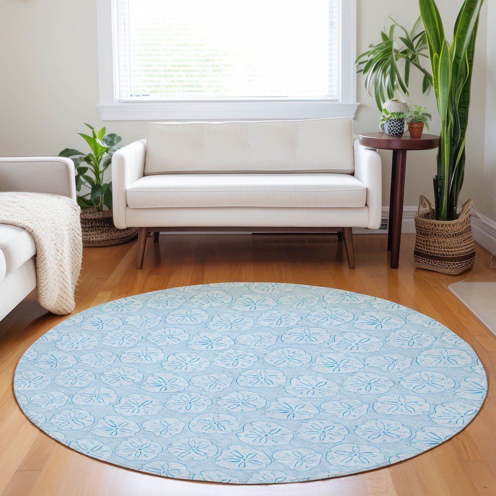 Premium Machine Washable Mayfield  Blue 8' x 8' Round Rug