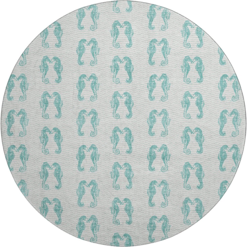 Premium Machine Washable Mayfield  Aqua 8' x 8' Round Rug