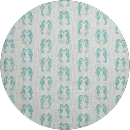 Premium Machine Washable Mayfield  Aqua 8' x 8' Round Rug