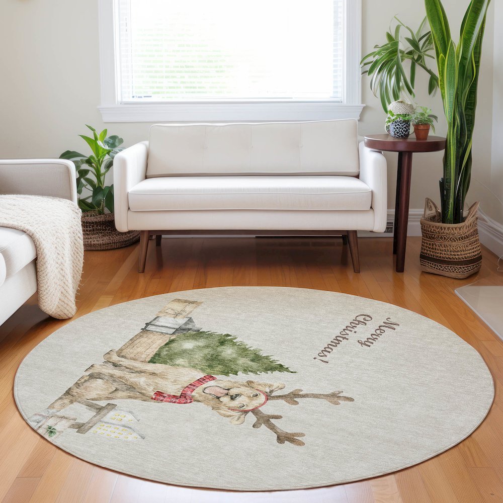 Premium Machine Washable Mayfield  Taupe 8' x 8' Round Rug