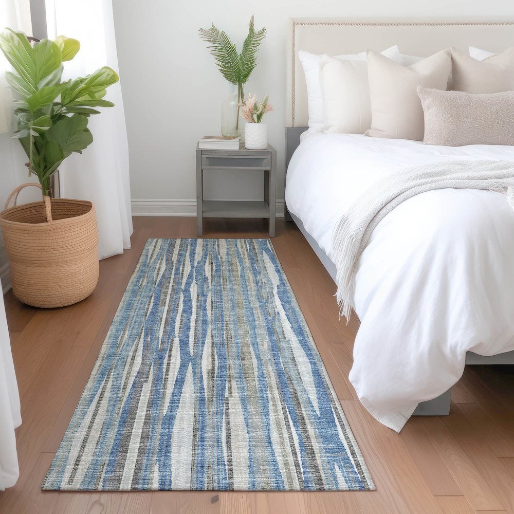 Premium Machine Washable Mayfield  Blue 2'3" x 7'6" Runner Rug