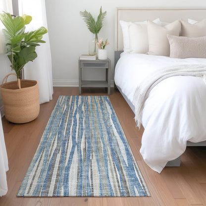 Premium Machine Washable Mayfield  Blue 2'3" x 7'6" Runner Rug