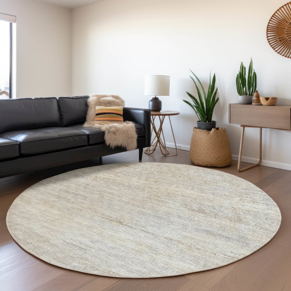 Premium Machine Washable Mayfield  Beige 8' x 8' Round Rug
