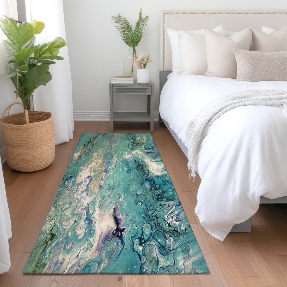 Premium Machine Washable Mayfield  Seaglass 2'3" x 7'6" Runner Rug