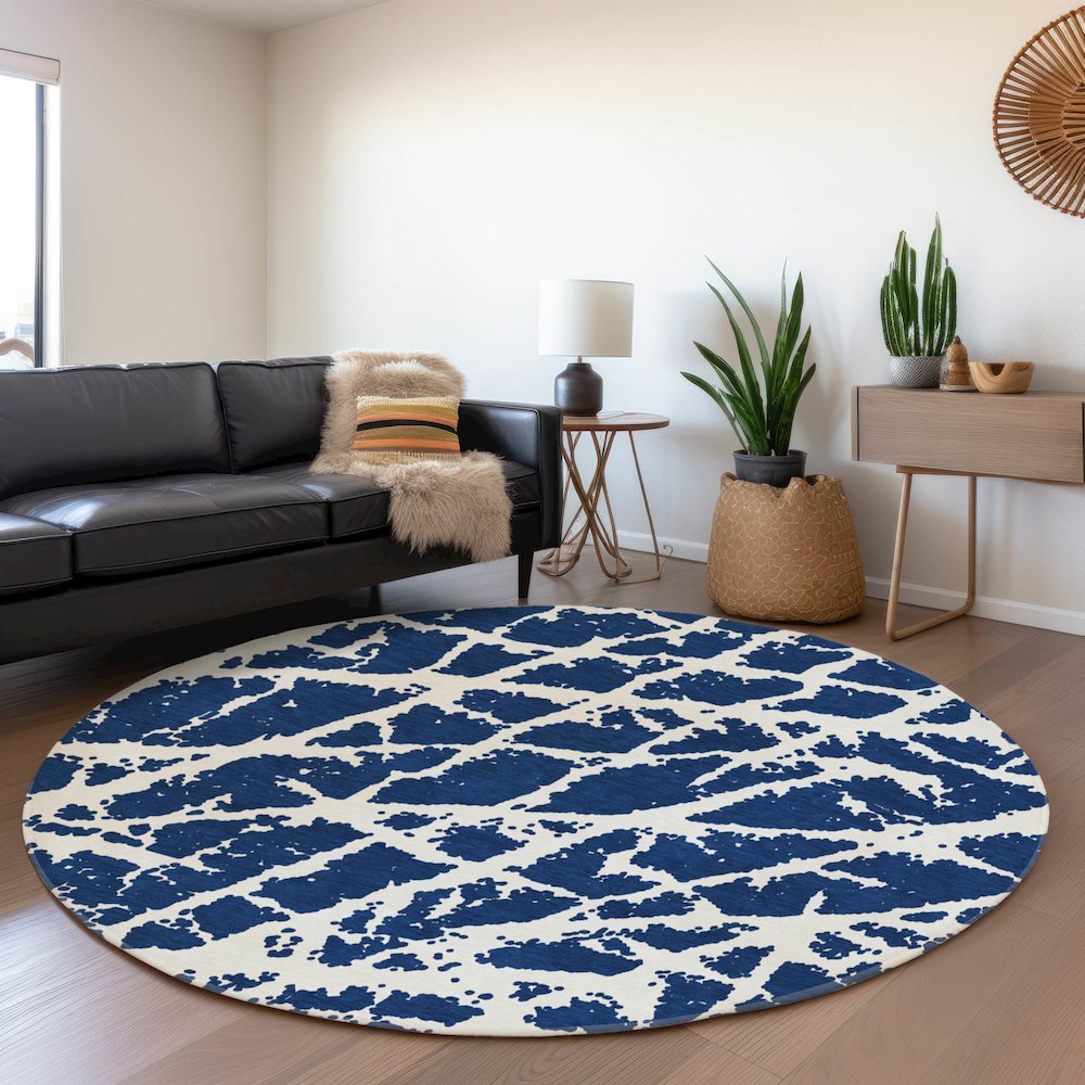 Premium Machine Washable Mayfield  Navy 8' x 8' Round Rug