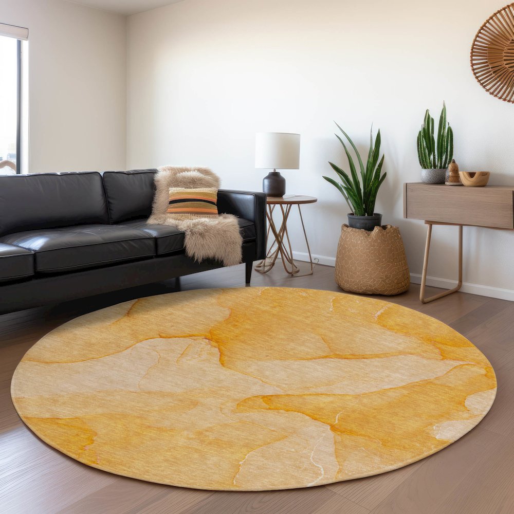 Premium Machine Washable Mayfield  Orange 8' x 8' Round Rug