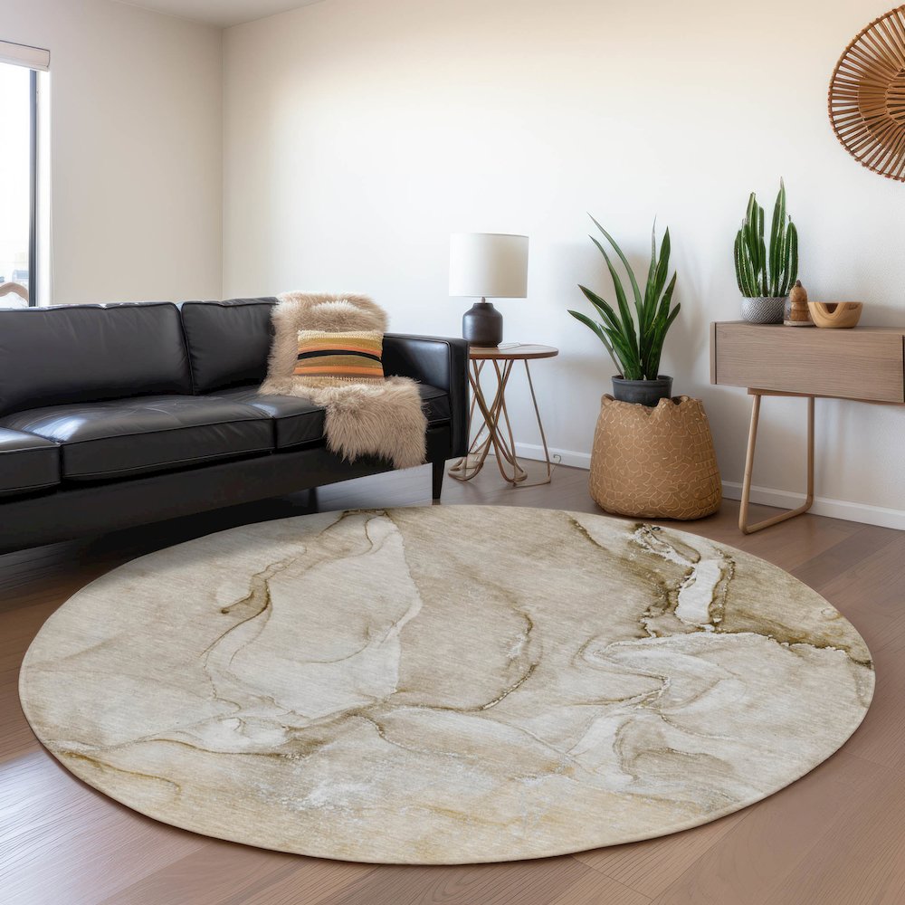 Premium Machine Washable Mayfield  Brown 8' x 8' Round Rug