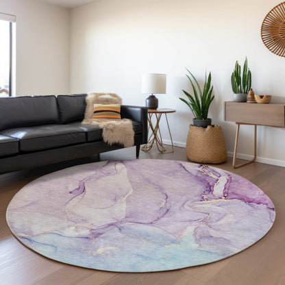 Premium Machine Washable Mayfield  Purple 8' x 8' Round Rug