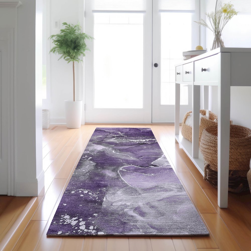 Premium Machine Washable Mayfield  Purple 2'3" x 7'6" Runner Rug