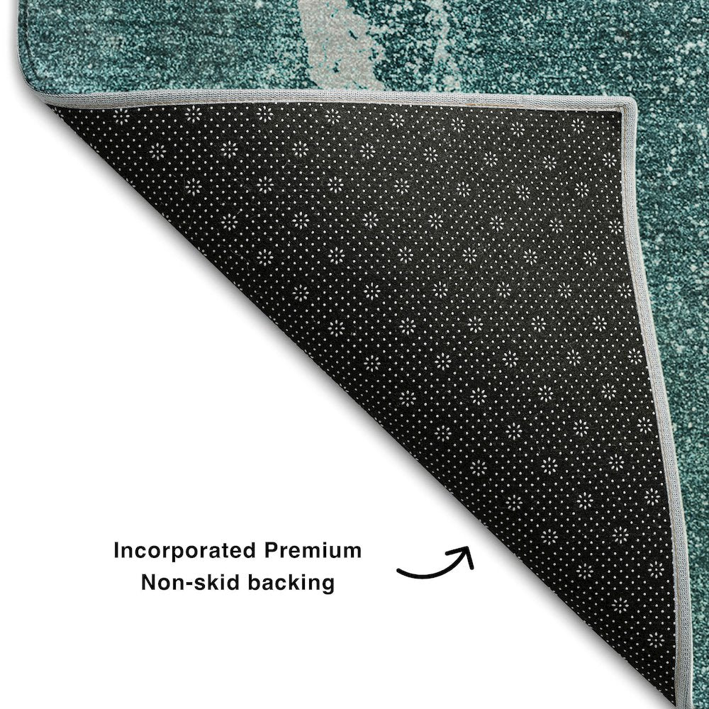 Premium Machine Washable Mayfield  Teal 1'8" x 2'6" Rug