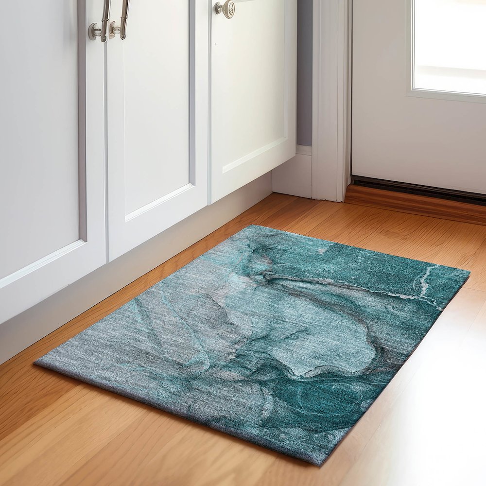 Premium Machine Washable Mayfield  Teal 1'8" x 2'6" Rug