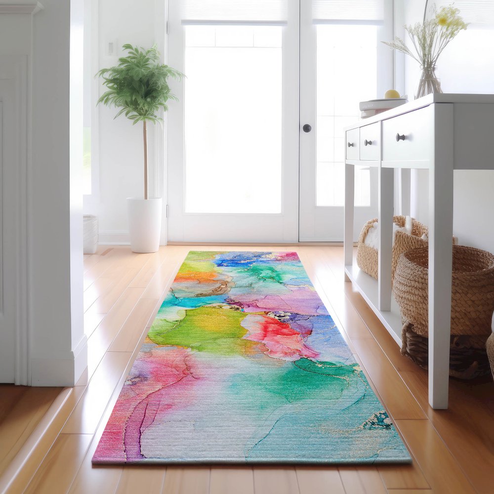 Premium Machine Washable Mayfield  Blue 2'3" x 7'6" Runner Rug
