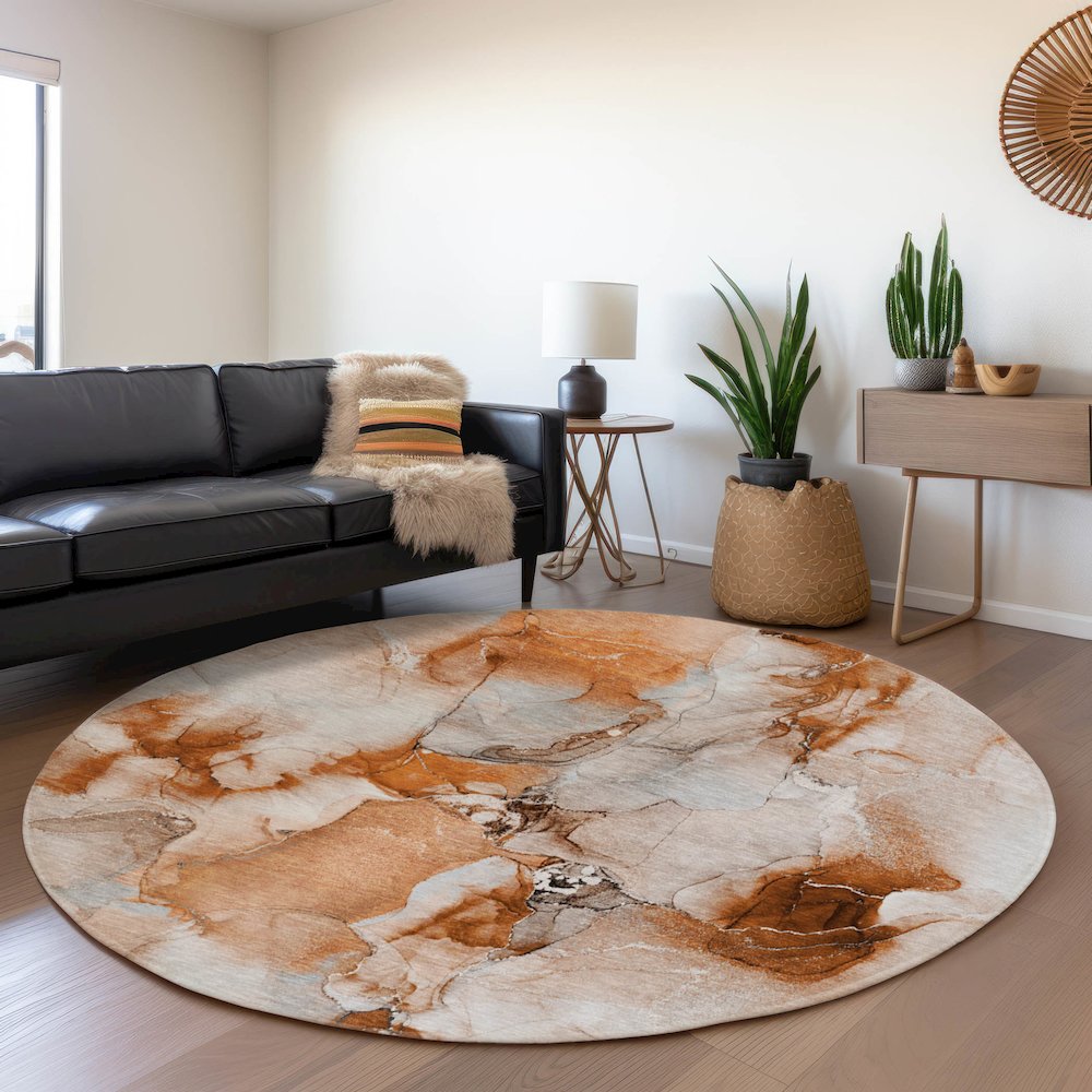 Premium Machine Washable Mayfield  Paprika 8' x 8' Round Rug