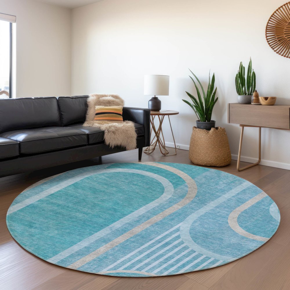 Premium Machine Washable Mayfield  Teal 8' x 8' Round Rug