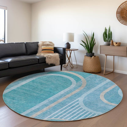 Premium Machine Washable Mayfield  Teal 8' x 8' Round Rug