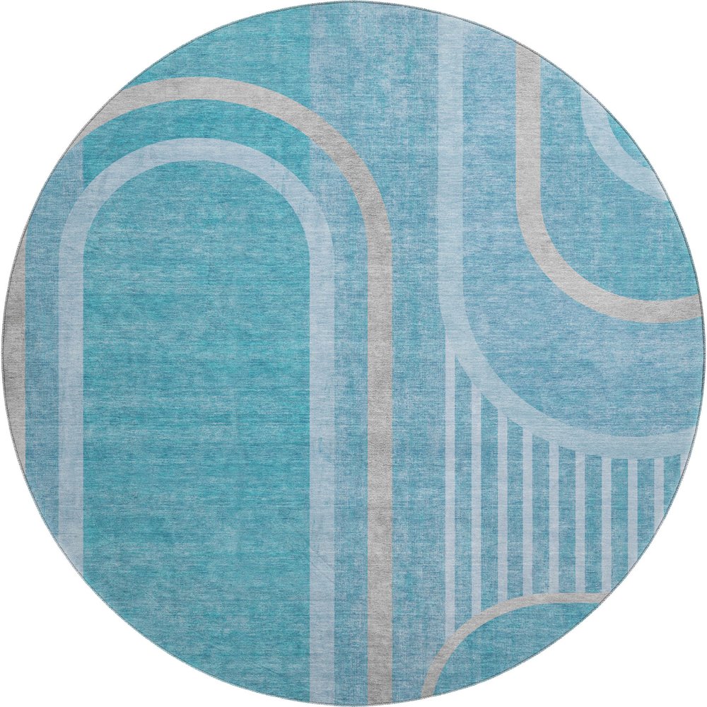 Premium Machine Washable Mayfield  Teal 8' x 8' Round Rug