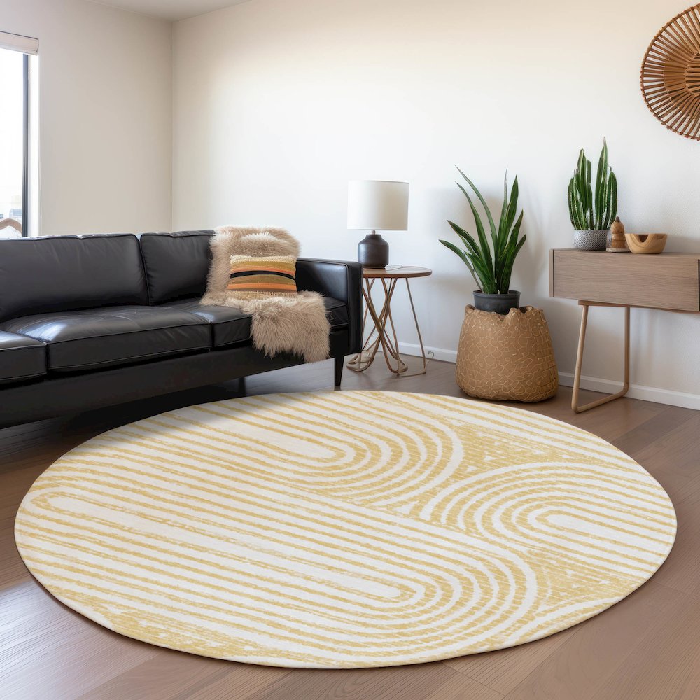 Premium Machine Washable Mayfield  Gold 8' x 8' Round Rug