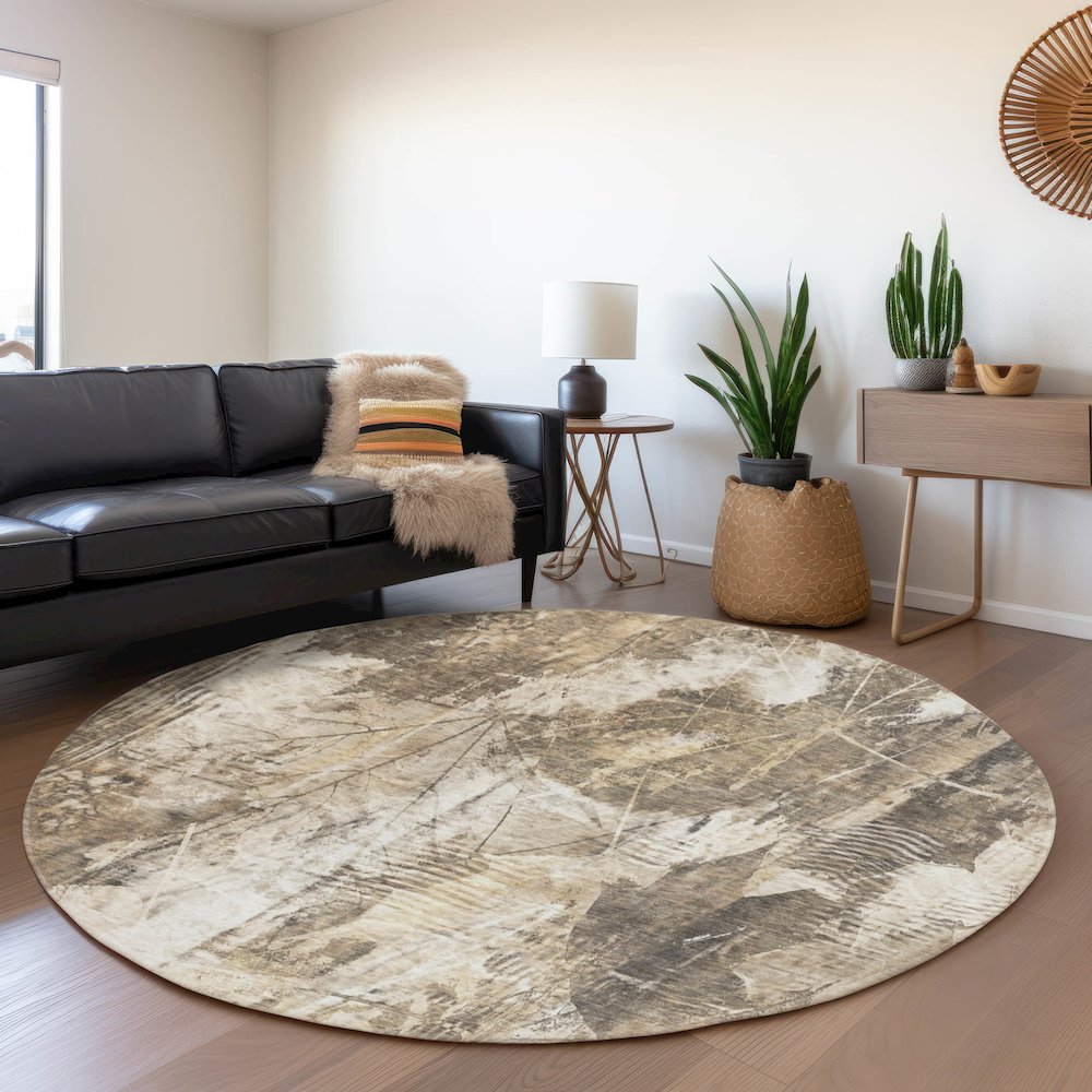 Premium Machine Washable Mayfield  Beige 8' x 8' Round Rug