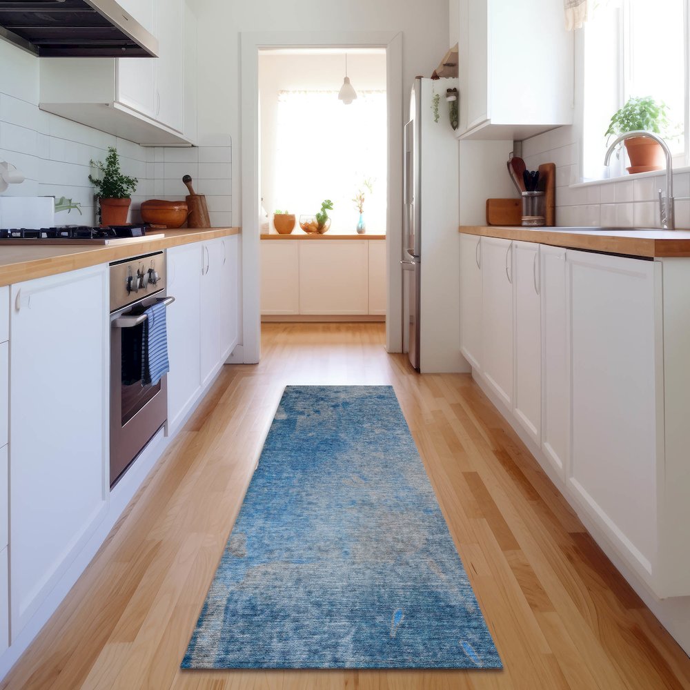 Premium Machine Washable Mayfield  Blue 2'3" x 7'6" Runner Rug