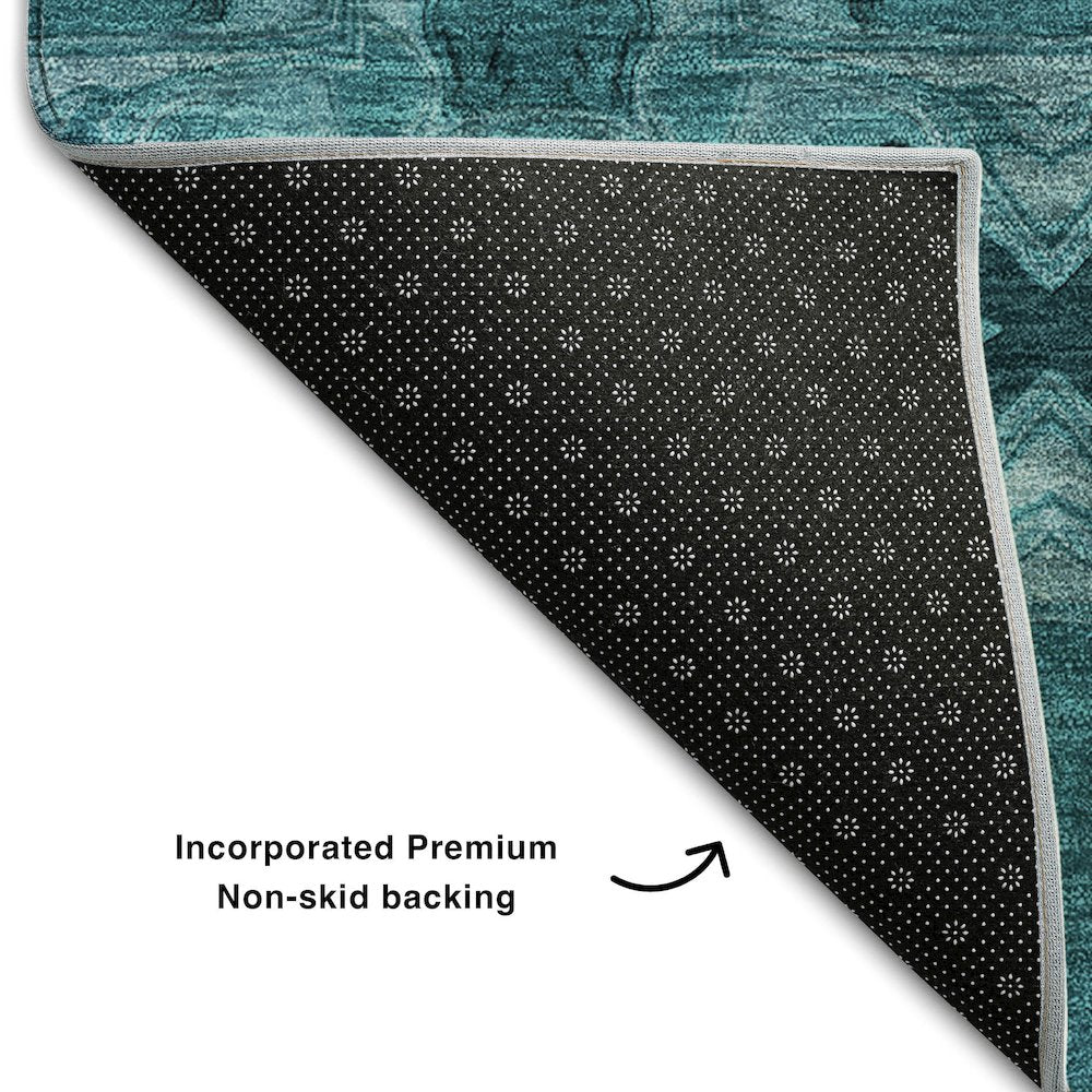 Premium Machine Washable Mayfield  Teal 1'8" x 2'6" Rug