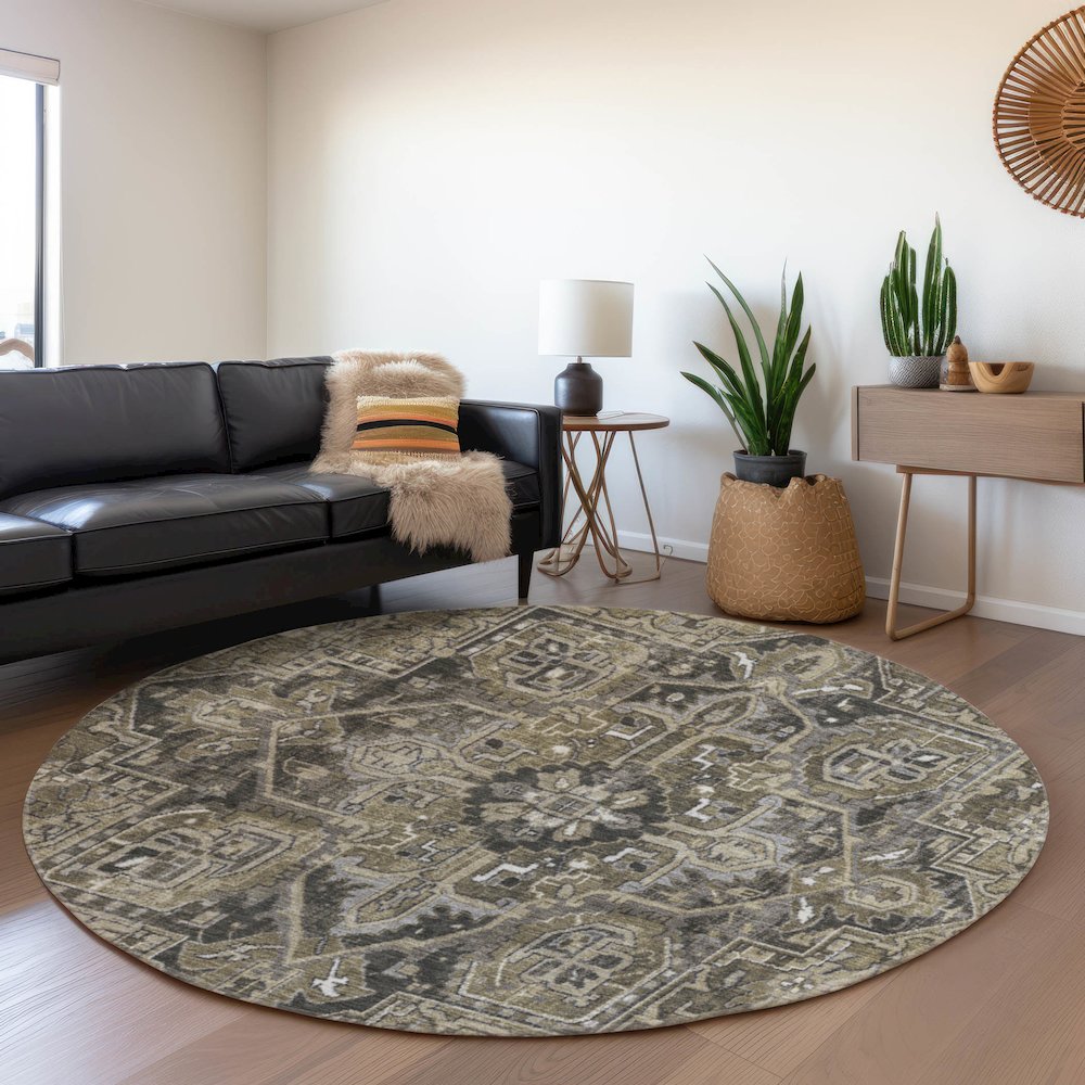 Premium Machine Washable Mayfield  Taupe 8' x 8' Round Rug