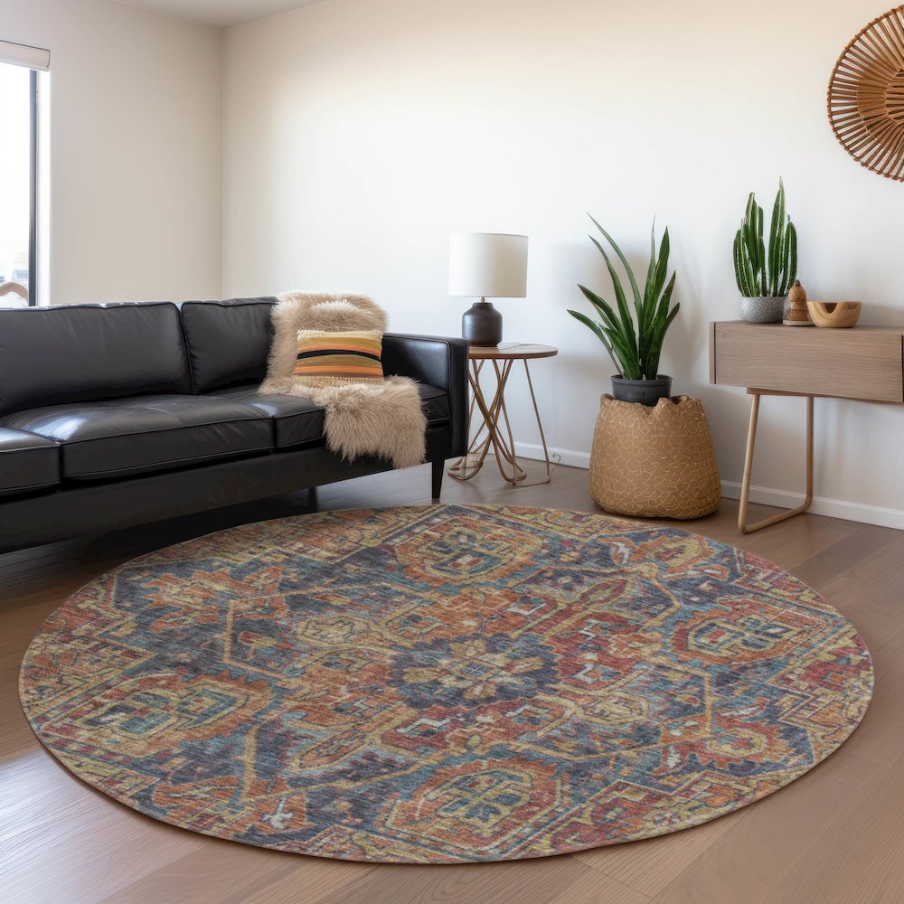 Premium Machine Washable Mayfield  Red 8' x 8' Round Rug