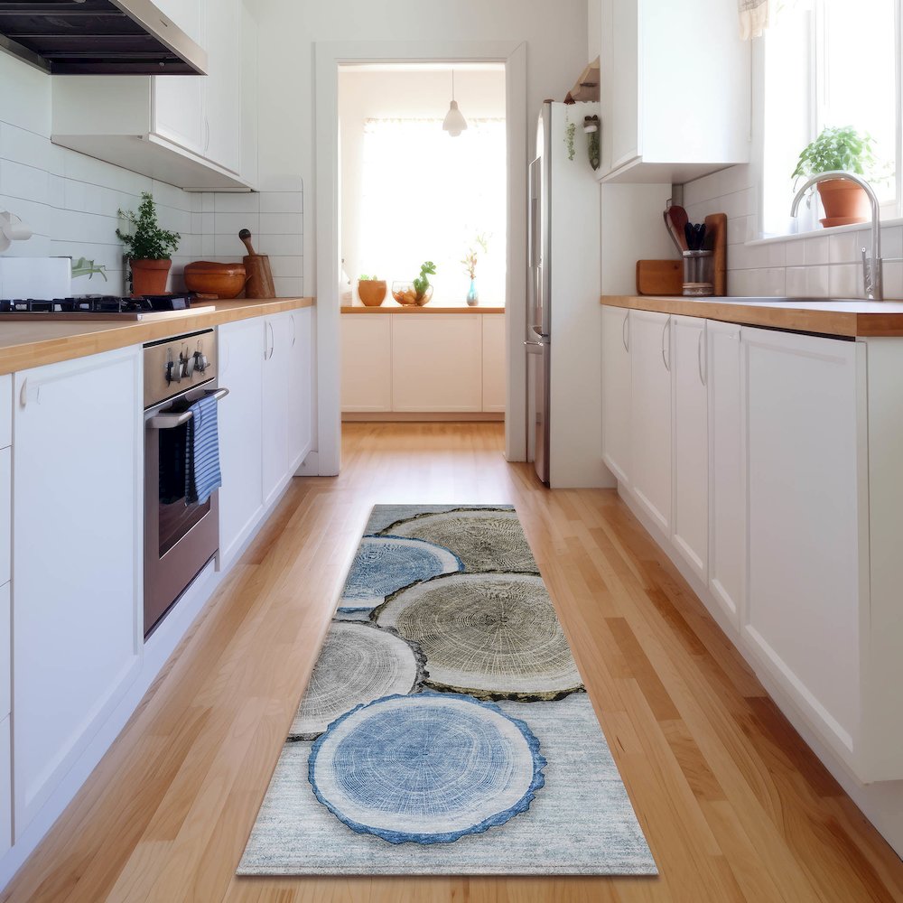 Premium Machine Washable Mayfield  Blue 2'3" x 7'6" Runner Rug