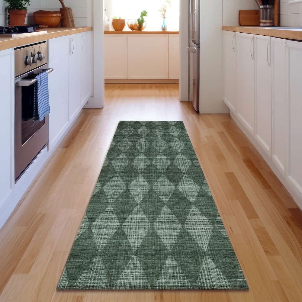 Premium Machine Washable Mayfield  Olive 2'3" x 7'6" Runner Rug