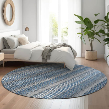 Premium Machine Washable Mayfield  Blue 8' x 8' Round Rug