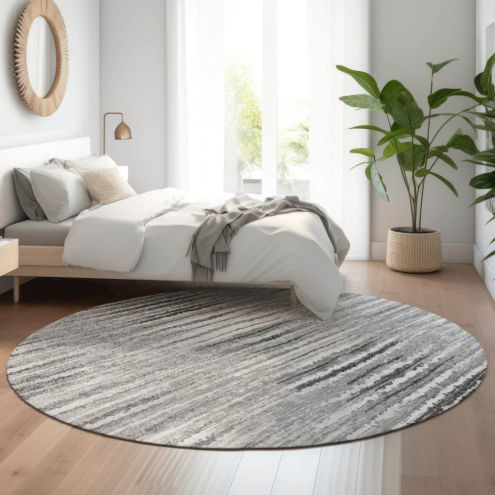 Premium Machine Washable Mayfield  Silver 8' x 8' Round Rug
