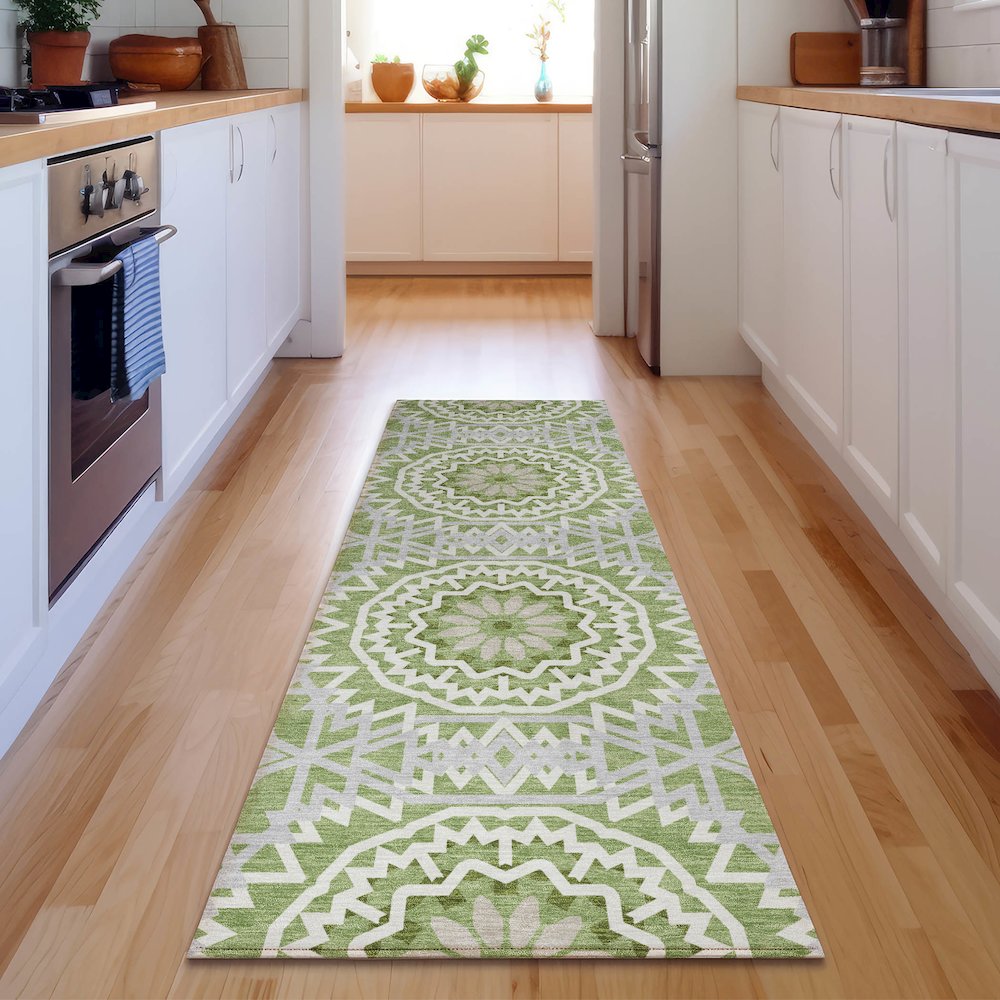 Premium Machine Washable Mayfield  Green 2'3" x 7'6" Runner Rug