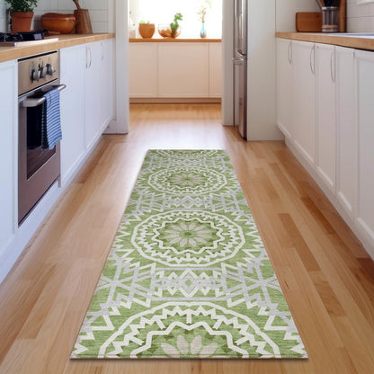 Premium Machine Washable Mayfield  Green 2'3" x 7'6" Runner Rug
