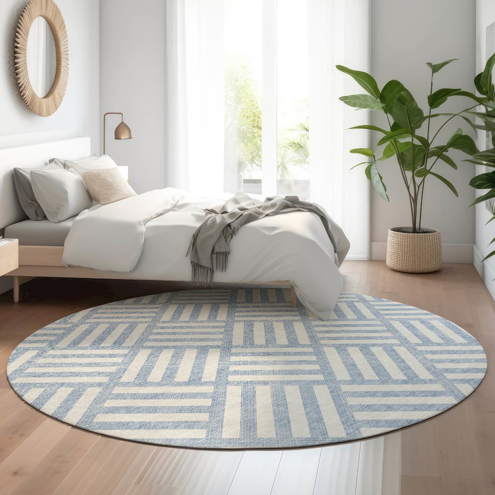 Premium Machine Washable Mayfield  Sky 8' x 8' Round Rug