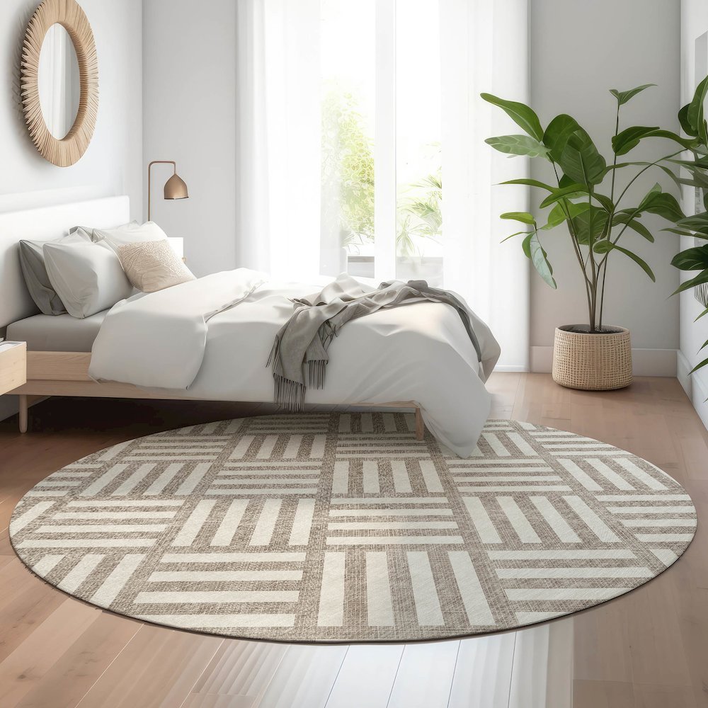 Premium Machine Washable Mayfield  Taupe 8' x 8' Round Rug