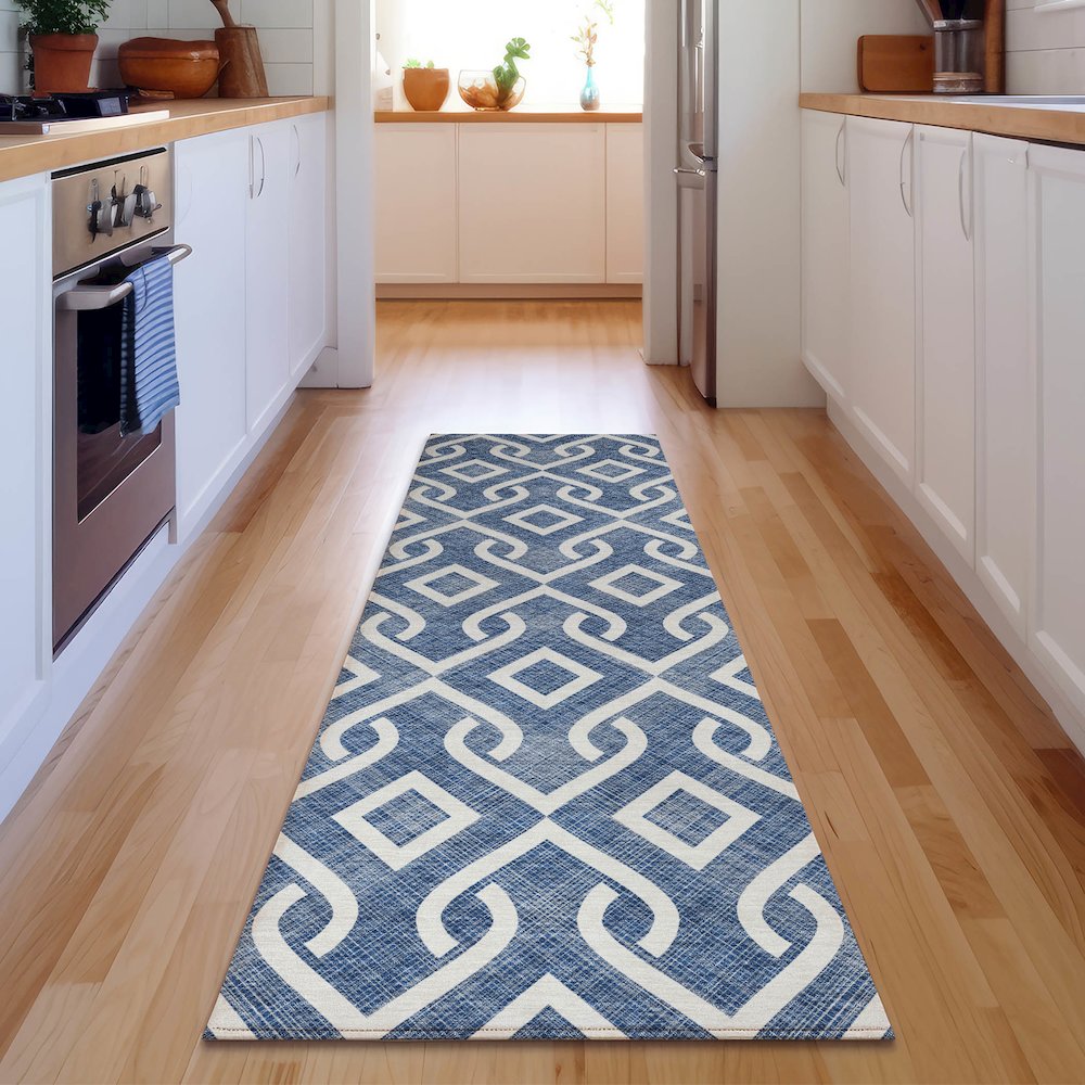 Premium Machine Washable Mayfield  Navy 2'3" x 7'6" Runner Rug