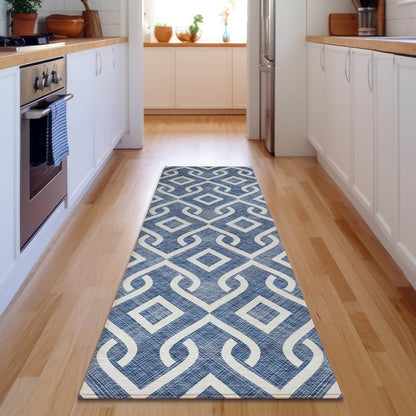 Premium Machine Washable Mayfield  Navy 2'3" x 7'6" Runner Rug